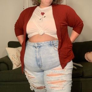 Red Cardigan **has pockets**